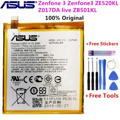 ASUS 100% Original C11P1601 2650mAh batería para ASUS Zenfone 3 Zenfone3 ZE520KL Z017DA en ZB501KL A007 + herramientas libres ► Foto 1/5