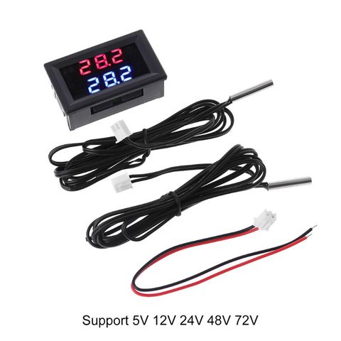 Termómetro de pantalla Dual DC 5V-80V, con 2 NTC, Sensor de temperatura a prueba de agua, 12V, 24V, 72V ► Foto 1/6