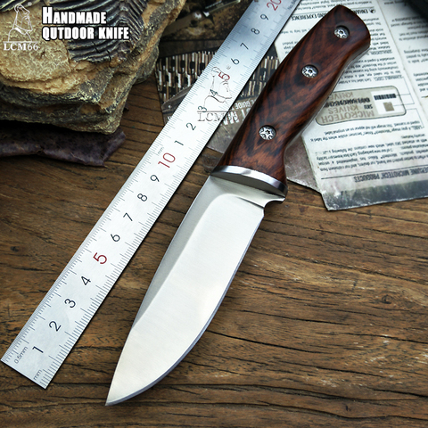 LCM66 caza cuchillo recto táctico knifeFixed cuchillos de la cabeza de acero + mango de madera sólida supervivencia cuchillo de rescate de acampada herramientas ► Foto 1/6