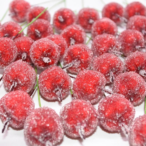 30/50 Uds 2cm Mini manzana Artificial fruta falsa bayas de cristal rojo Granada cereza estambre de ramo Navidad decorativo ► Foto 1/6