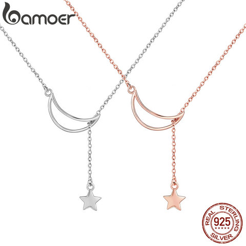 Nuevo colgante de enlace BAMOER de Plata de Ley 925 con cadena de Luna y estrellas para mujer SCN108 ► Foto 1/5