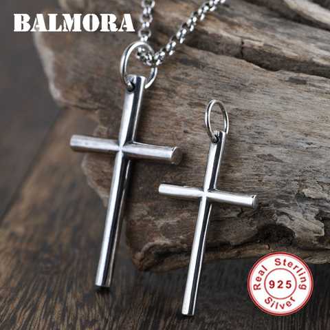 BALMORA 100% Original 925 puro pendiente de cruz de plata para los hombres y las mujeres Vintage Jesús Cristo colgante joyería encantadora regalo sin cadena ► Foto 1/6