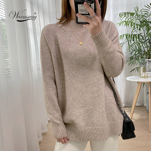 Jersey de cuello redondo para mujer, jersey de gran tamaño de alta calidad, ropa de otoño-invierno dividida, color Beige, Morado, verde, 8 colores C-311 ► Foto 1/6