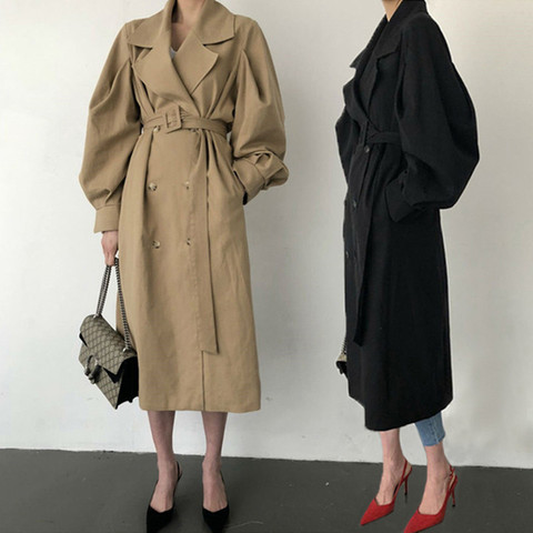 Gabardina elegante para mujer, abrigo largo de gran tamaño, doble capa, prendas de vestir coreanas, rompevientos de pasarela, Otoño, 2022 ► Foto 1/6