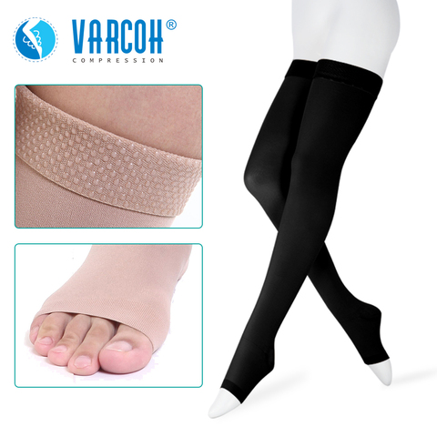 Calcetines de compresión hasta el muslo para hombre y mujer, calcetín médico, enfermería, senderismo, varicosas, viaje, vuelo, correr y Fitness, 30-40mm Hg ► Foto 1/6