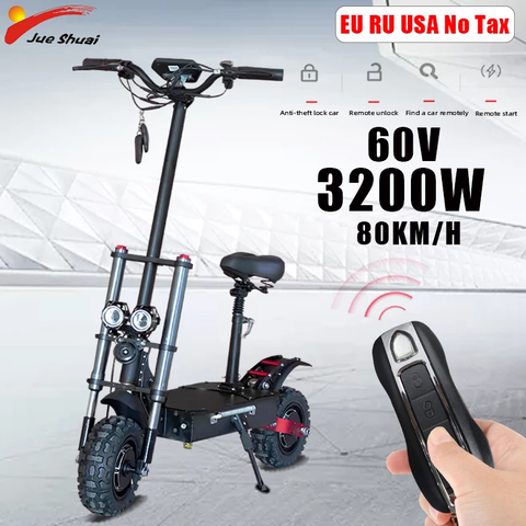 Patinete eléctrico de gran potencia para adultos, Scooter de 60V, 3200W, 11 pulgadas, todoterreno, neumáticos anchos, motores duales, aeropatín eléctrico, 80 KM/H ► Foto 1/6