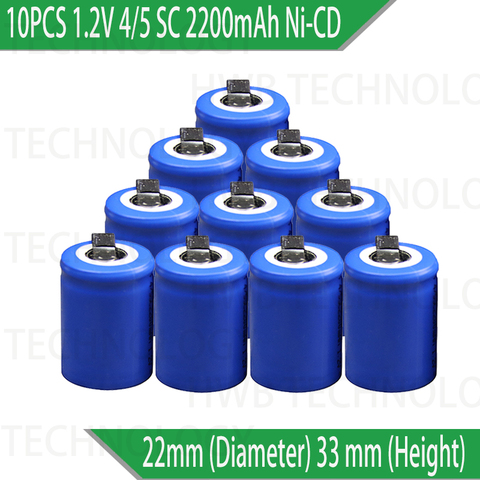 10 unids/lote Ni-Cd 1,2 V 2200mAh 4/5 gráfico de Sub 4/5SC batería recargable con Tab-azul herramientas de batería envío gratuito ► Foto 1/5