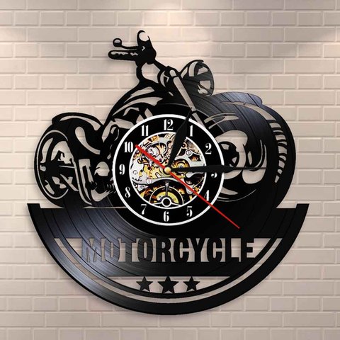 Reloj de pared clásico con diseño de motocicleta, signo para colgar artístico para garaje, vintage hecho de vinilo para grabación de disco, regalo ideal para hombres motoristas americanos ► Foto 1/6