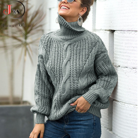 Suéter holgado de gran tamaño para mujer, suéter de cuello alto elegante de punto cálido, Tops sólidos de moda, Jersey de punto 2022 ► Foto 1/6