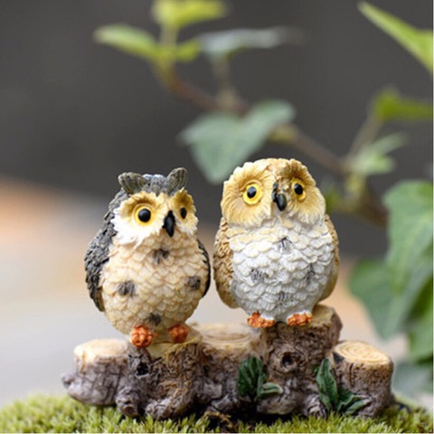 1 Uds búhos pájaro Animal resina artesanía miniatura macetas para bonsái miniatura para el hogar adornos de jardín decoración de terrario ► Foto 1/6