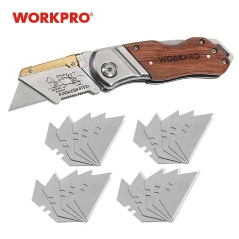 WORKPRO-cuchillo de utilidad plegable, cortador de tubos, de bolsillo, mango de madera, con cuchillas de 20 piezas ► Foto 1/6