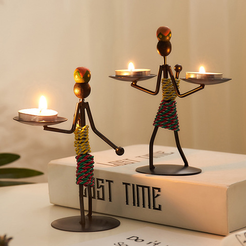 Candelabro nórdico creativo PARA CENA DE HOMBRE, candelabro romántico de hierro con velas, decoración de restaurante hecha a mano para decoración del hogar ► Foto 1/6