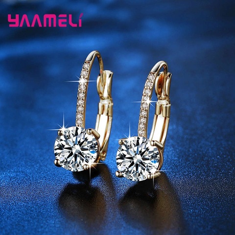 Pendientes de plata de ley 925 brillante para mujer, aretes de cristal austríaco pavimentados, decoración de orejas, Color amarillo y dorado, gran oferta ► Foto 1/4