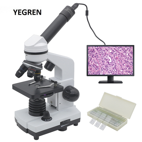 Microscopio biológico para estudiantes 1600X, ocular electrónico USB de 2MP, microscopio Digital de 50 diapositivas con lámpara LED, microscopio Monocular ► Foto 1/6