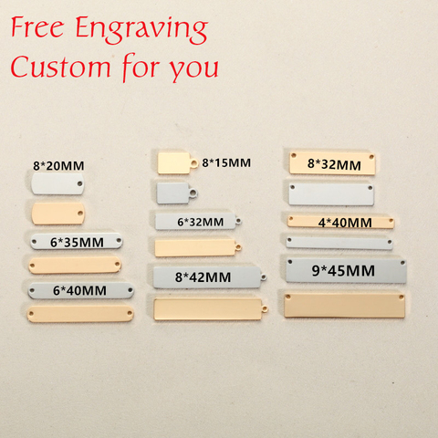 MYLONGINGCHARM-Conectores de barra rectangulares de acero inoxidable, grabado gratis, 30 Uds.-logotipo personalizado o diseño-collar con dije de rectángulo colgante ► Foto 1/6