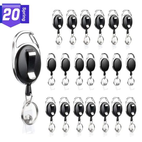 20 Uds empaque grande negro retráctil Badge ID Card holder Keyring con mosquetón carrete Clips llavero joyería de moda Unisex ► Foto 1/6