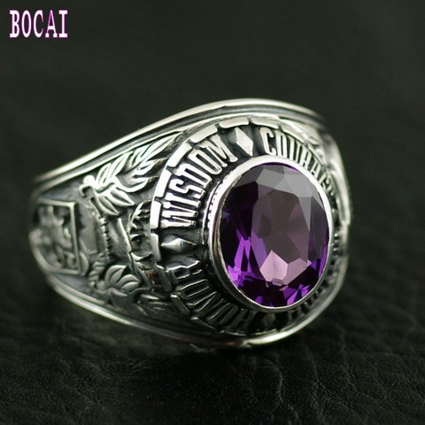 Anillo de plata de primera ley con piedra semipreciosa para hombre, sortija, plata esterlina 925, color morado ► Foto 1/1