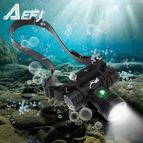 Buceo faro 100 metros bajo el agua faro XM-L2 Led buceo linterna para cabeza impermeable IPX8 18650 luz de la lámpara ► Foto 1/6