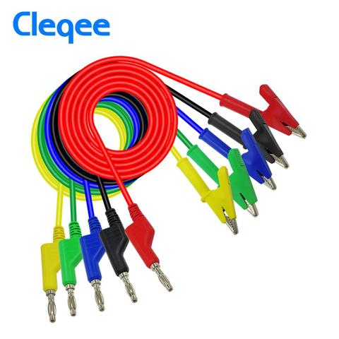 Cleqee P1037 1 Unidades 5 Unids 1 M 4mm Banana a Cocodrilo Crocodile Clip Sonda de Prueba de Plomo de Alambre Cable de prueba ► Foto 1/6