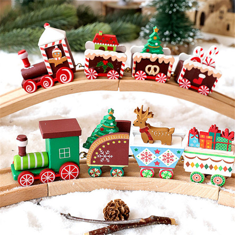 Adorno de tren navideño de madera decoración navideña para el hogar, muñeco de Papá Noel, regalo, manualidades de juguete, mesa de Navidad Deco 2022 ► Foto 1/6