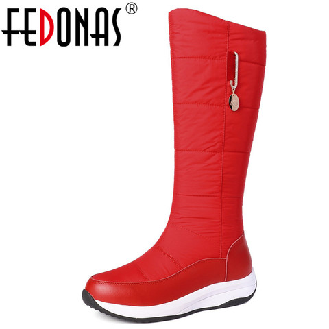 FEDONAS-Botas de nieve de talla grande para mujer, zapatos informales cálidos de tacón alto para fiesta, con cremallera, hasta la rodilla, para invierno ► Foto 1/6