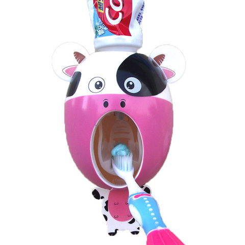 Dispensador de pasta dental automático con dibujos animados para niños, soporte de pared, juegos de baño, cepillo de dientes ► Foto 1/5