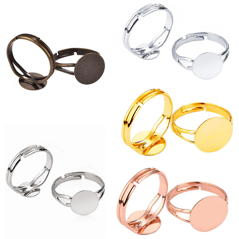 Base de anillo ajustable en blanco para hacer joyas, cabujones de cristal de 8/10/12mm, ajuste de 10/20 piezas, ajustes del camafeo, bandeja DIY ► Foto 1/6