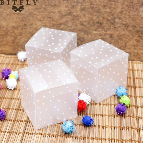 10 piezas cuadrado PVC transparente Dot Candy Box Chocolate Snacks dulce caja de regalo cubo boda Favor Mariage cumpleaños fiesta suministro ► Foto 1/6
