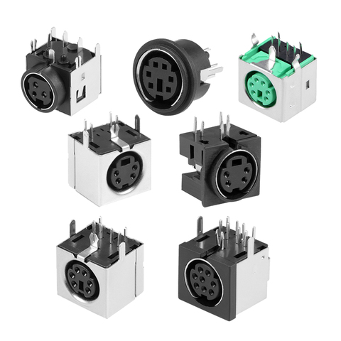 Uxcell-Conector de vídeo y Audio, 1/2/3/4/7/10 uds, montaje PCB s-video, 4/6/8 Pines, toma Din, color plateado, negro/verde, funda de Metal ► Foto 1/1