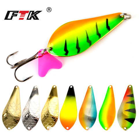 FTK 1 PC 8 colores de Metal Spinner Señuelos de Pesca cebos duros cuchara 23g/27g/35g 6,8/7,5/8,5 cm con gancho Paillette Wobbler Pesca abordar ► Foto 1/6