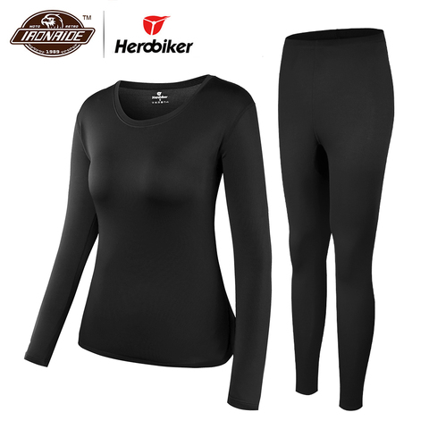 Herobiker-Conjunto de ropa interior térmica para mujer, forro polar, elástico, para moto, esquí, Camisetas largas cálidas y Tops, traje inferior ► Foto 1/6