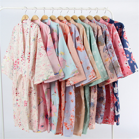 17 colores de algodón Kimono de mujer Pijamas de Yukata japonés estilo Floral suelto ropa de dormir larga camisón chaqueta de ocio Albornoz ► Foto 1/5