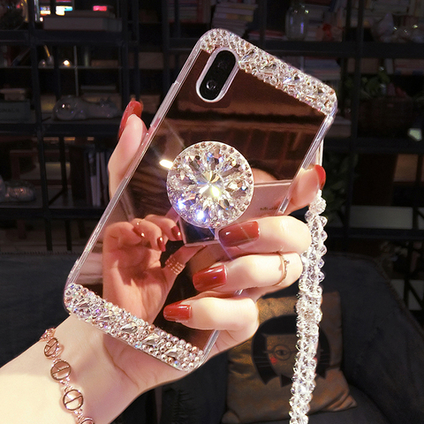 Cristal Bling caja del teléfono espejo para IPhone 11 12 Pro Max X XS X MAX XR 7 7 Plus 6 6S Plus 5S para Samsung Note20 Nota 10 9 8 5 ► Foto 1/6