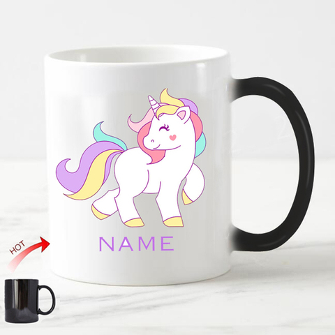 Nombre personalizado unicornio mágico taza unicornio personalizado tazas que se transforman de calor Color sensible cambiando niños taza de café mágico tazas ► Foto 1/5