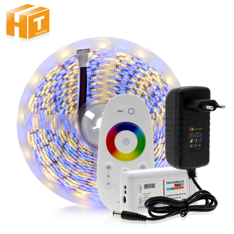 Tira de luces LED Flexible, 5050 RGB / RGBW / RGBWW DC12V 5M 300LED, juego de luces LED, Control remoto táctil RF 2,4G y adaptador de corriente ► Foto 1/6