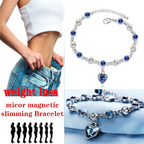 Pulsera de pérdida de peso con forma de amor exquisita, brazalete de cristal azul de plata pura 925, terapia magnética, joyería para la salud de la grasa ► Foto 1/6