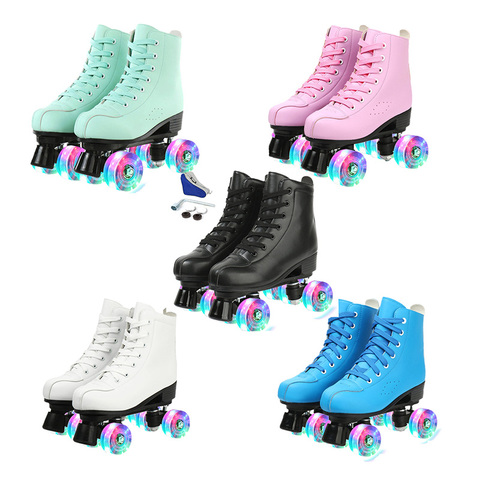 Patines de cuero PU para adultos, calzado de patinaje deslizante en línea, Quad, zapatillas de entrenamiento, talla europea, 4 ruedas, Flash, 5 colores ► Foto 1/6