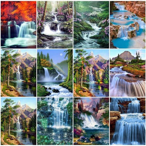 Pintura de diamante 5D DIY, cascada, Diamante redondo completo, bordado de diamantes de imitación, paisaje, punto de cruz, mosaico, decoración del hogar ► Foto 1/6