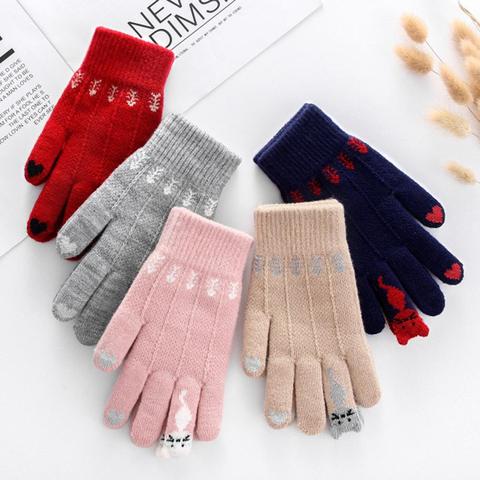 Guantes de dedo completo para mujer, cálido tejido para invierno, dibujos animados, gatos, pantalla táctil, Guantes de mano ► Foto 1/6