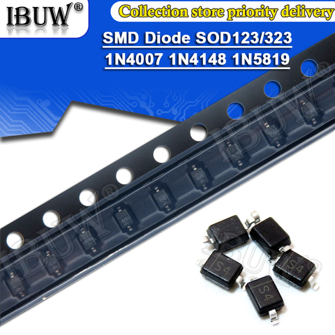 100 Uds SMD diodo 0805 SOD-123 1N5819 1N4007 1N4148 SOD123 SOD-323 1206 1N4148WS 1N5819WS B5819WS SOD323 diodos Schottky ► Foto 1/1