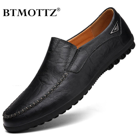 Zapatos informales de piel auténtica para hombre, mocasines italianos transpirables sin cordones, color negro, talla grande 37-47, 2022 ► Foto 1/6