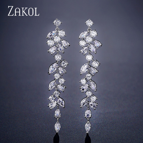 ZAKOL-pendientes largos de circonia cúbica para mujer, accesorios de joyería de boda, boda, novia, regalo, FSEP2232 ► Foto 1/5