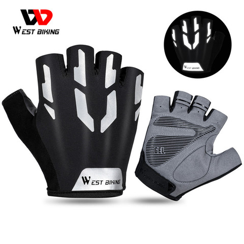 WEST BIKING-guantes reflectantes para ciclismo, a prueba de golpes, medio dedo, deportivos, para verano, gimnasio, Fitness, bicicleta de montaña y carretera ► Foto 1/6