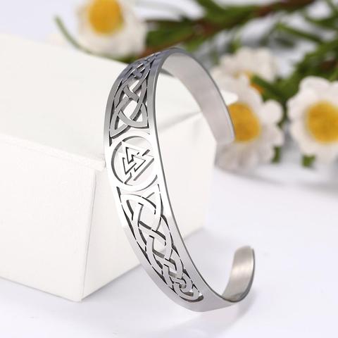 Acero inoxidable Skyrim Valknut nórdicos brazaletes Triskelion vikingo Vintage gótico irlandés nudo ajustable brazalete pulseras de las mujeres de los hombres ► Foto 1/6