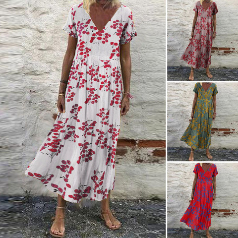 De gran tamaño para mujer Floral vestido ZANZEA 2022 vestido impreso vestido de verano de manga corta Maxi Vestidos casuales de mujer traje Mujer ► Foto 1/6