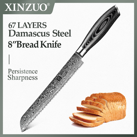 Cuchillo para pan de 8 pulgadas de XINZUO, cuchillos de cocina de acero inoxidable de Damasco japonés de 67 capas, cuchillo para pastel VG10 de gran calidad, mango de madera Pakka ► Foto 1/1