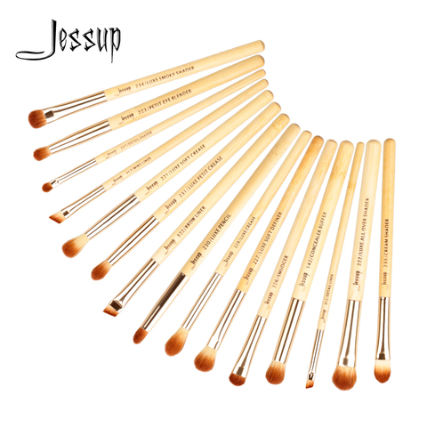 Jessup Set de Brochas de Bambú para Maquillaje Alta Calidad Profesional Cosmeticos Kit de Herramientas de Maquillaje Cejas Cepillo Pestañas ,Buffer Definidor de Pliegues para Sombreadores de Ojos 15pzas ► Foto 1/6