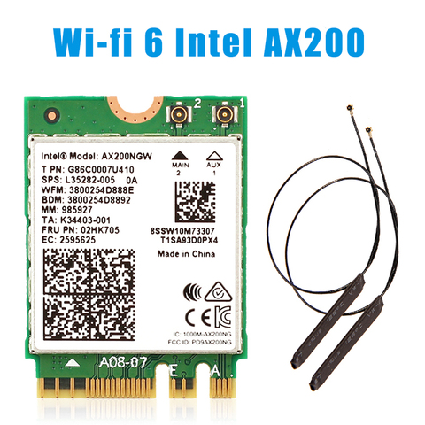 Tarjeta inalámbrica WiFi 6 de doble banda de 3000Mbps para Intel AX200 M.2, Bluetooth 5,0, 2,4G/5Ghz, 802, 11ac/ax AX200NGW, antena adaptadora WiFi ► Foto 1/6