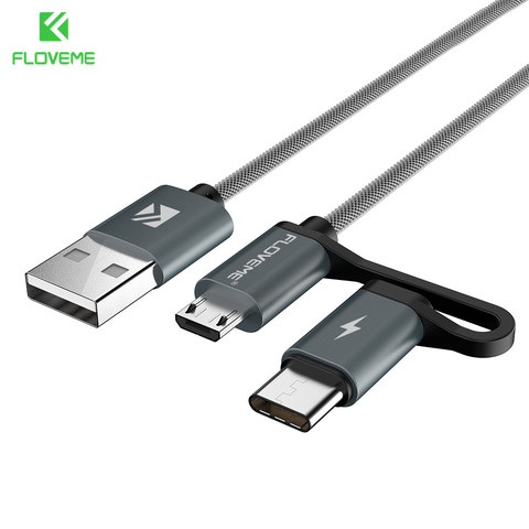 FLOVEME-Cable USB tipo C 2 en 1 para teléfono móvil, Cargador rápido trenzado QC 3,0 USB-C, para Galaxy S8 y Xiaomi ► Foto 1/6