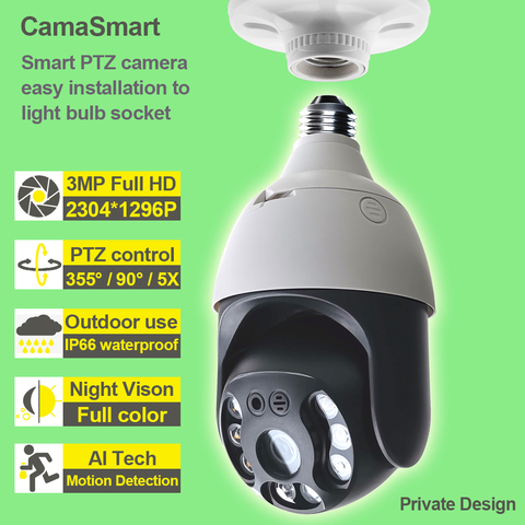 Bombilla E27 conector cámara Ip Wifi PTZ impermeable Fácil instalación para uso en interiores o exteriores ► Foto 1/6